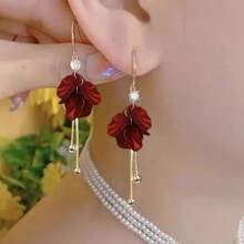 花瓣流苏耳环，2025 新款高端耳钩耳环，适合女士、婚礼和派对时尚珠宝 - 綠色 - 查看 8