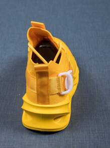 1 Pair Women's Fashion Yellow Running Shoes, Breathable Anti-Slip Sports Sneakers, Lightweight & Comfortable Outdoor Trainers, Cushioned Thick Sole Increase Height Chunky Sneakers, Mesh Fabric Sock-Like Flexible Slip-On Casual Hiking Travel Walking Shoes - Yellow - View 2