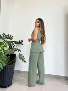 Tailoring Set Of Vest And Pants With Wonderful Belt - verde menta - Ver 2