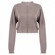 Absanoh Women Crop Top Zip Tracksuit High Waist Straight Leg Joggers In Acid Wash & Solid Colours - Hoodie Sweatshirt And Pants Two Piece Set For Female - Chocolate Brown - View 2