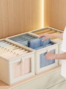 1pc Oxford Cloth Covered Storage Box With Window, Home Bedroom Clothing Dust-Proof Organizer Container, Large Size For Balcony