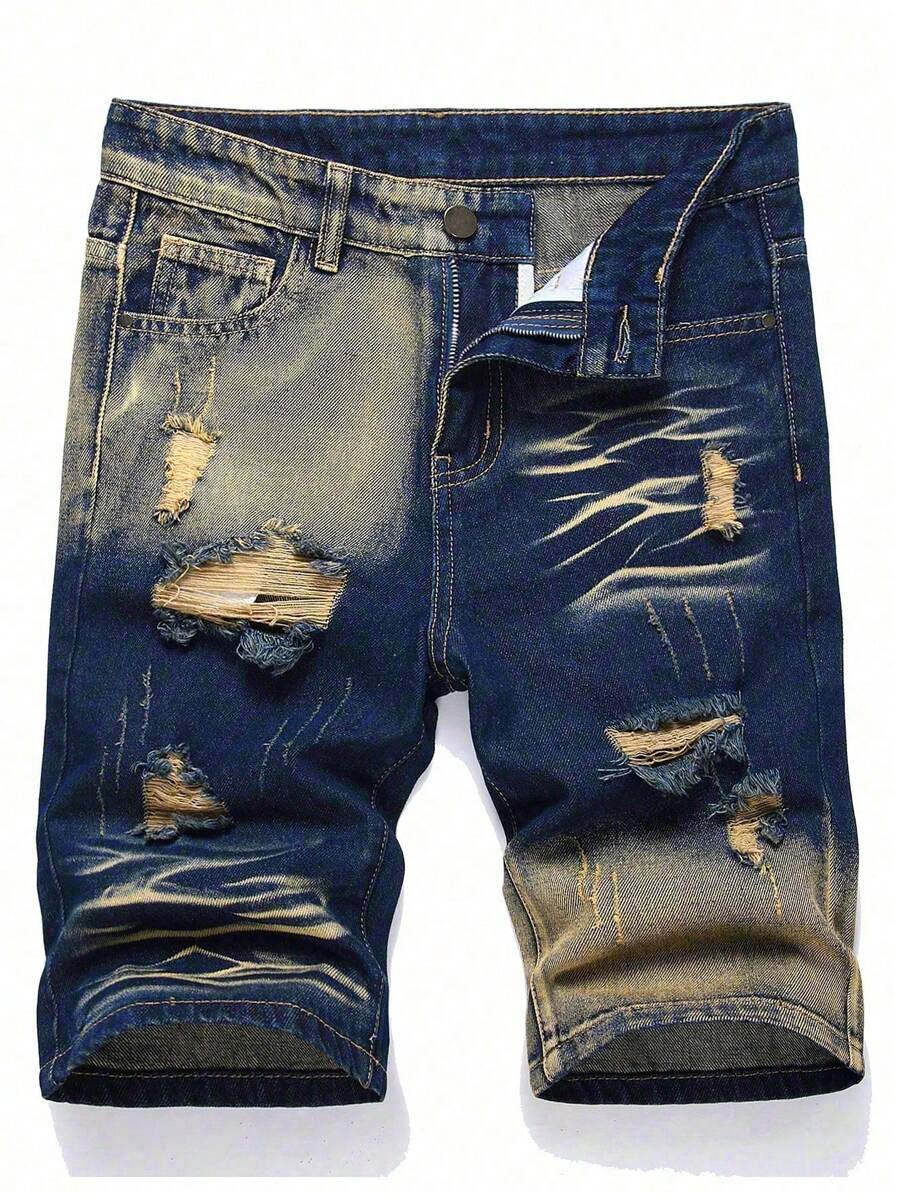 Distressed jeansshorts för tonårspojkar, moderiktiga - Mediumtvätt - Visa 1