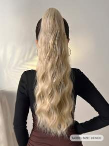 22-24 Inch Golden Long Wavy Synthetic Ponytail Hair Extension, Heat Resistant Fiber, Claw Clip Design, Suitable For Women And Girls Daily Use - Multicolor - View 3