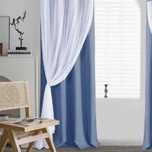 DWCN 2pcs Layered Curtains For Living Room Blackout And Sheer Curtains Grommet Top Window Curtains With Sheer Overlay For Bedroom - Màu xanh bụi bặm - Xem 2