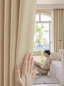 1pc French Cream Velvet Curtains, Living Room Bedroom Drape Thermal Insulated Blackout Curtains