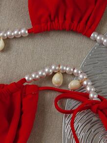 European And American Style Solid Color Women's Summer Beach Halter Tie Bikini Swimwear Set