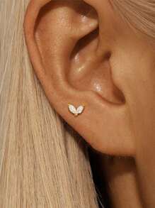 1pc Sterling 925 Silver Exquisite Elegant Geometry Mini Horse's Eye Zirconia Ear Studs Earrings For Women Daily Wearing Party Jewelry Gift - Gold - View 1