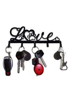 Chic Black Metal "Love" Shaped Key Holder, Wall-Mounted, Rustproof & Waterproof Iron Key Rack With Decorative Hooks, Powder Coated Finish, No Assembly Required, Space-Saving Key Organizer For Home Decor