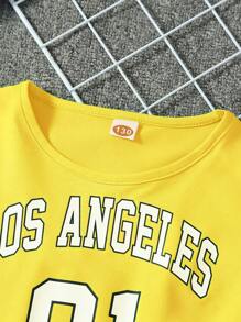 Set de 2 piezas de top holgado y shorts casual de estilo 2024 para niñas, de verano - Amarillo - Ver 4