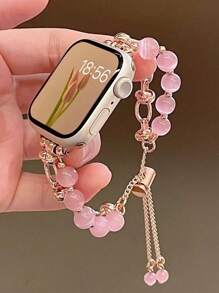 1pc Women's Silver Cat's Eye Stone Watchband Compatible With 38/40/41/42/44/45/49mm Smart Watch (Watch Not Included)