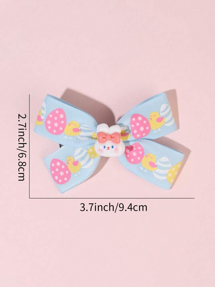 2pcs/Pack Spring Easter Bunny & Eggs Print Bowknot Hair Clips For Girls - Multicolor - View 6