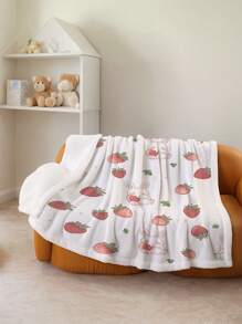 1pc Strawberry Rabbit Pattern Sherpa Fleece Blanket, Soft & Comfortable Sherpa Fleece Throw Blanket For Sofa, Bed, TV, Soft And Warm Blanket For Baby, Home, Office, Camping, Travel, Holiday, All Season Multipurpose Gift Blanket