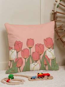1pc Flower Printed Cushion Cover, Modern Decorative Pillow Sham, Single-Sided Print, Without Filler, For Sofa, Home Decor Throw Pillow - Multicolor - View 3