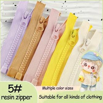 5pcs Assorted Color Small Zipper Puller, #5 Coil Resin Open-End Zipper For Pet Clothing, Dolls, Crafts, DIY Bags, Multi-Color