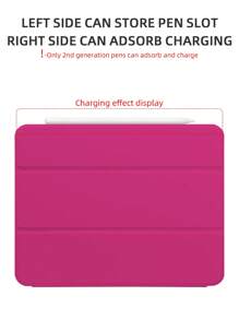 1 pieza Funda para Tablet de 3 pliegues con ranura transparente para lápiz, color magenta, con ranura incorporada para lápiz, soporte de 3 pliegues, función de suspensión/activación magnética, carcasa protectora suave de TPU resistente a caídas y desgaste, minimalista/casual/empresarial/clásica para iPad