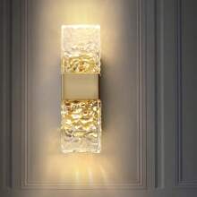 1 Pc Modern Crystal LED Wall Light, Warm White Polish Gold Metal Semi-Flush Mount Lighting Fixture With Installation Hardware, Hard-Wired, Suitable For Living Room, Bedroom, Hallway - 110V-240V