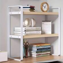 1pc Multi-Layer Storage Rack, Adjustable Height Desktop Storage Shelf, Standing Shelf For Storing Books, Bedroom Study Room Accessories, Home Organization And Storage Supplies - Wood Color - View 9