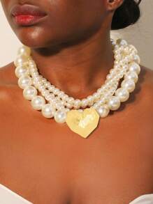 1 Pieza Collar de mujer de múltiples capas con perlas artificiales exageradas, adecuado para banquetes de noche, fiestas y regalos de señoras