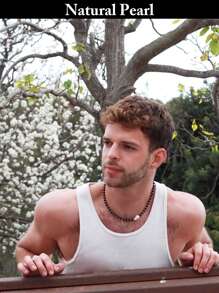 1 件时尚珍珠项链，天然黑珍珠项链配白色巴洛克珍珠，男女通用休闲和场合佩戴，礼品盒 - 黑色 - 查看 10