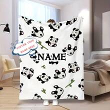 Manta de franela con panda impreso con nombre personalizado. Manta impresa digital suave y cálida, adecuada para sofás, camas, viajes, camping, salas de estar, oficinas - lavable a máquina, estilo moderno