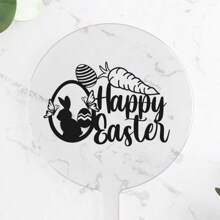 1Pc Personalized Happy Easter Acrylic Cup Cake Topper, Floral Bunny Cake Topper, Customized Easter Egg And Carrot Cake Topper With Butterfly Element, Spring Party Decor