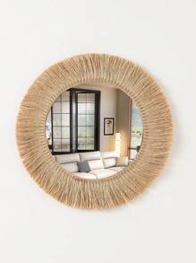 1 件悬挂式编织壁篮，手工制作的乡村波西米亚风格装饰，精制藤条，海草圆形壁篮，适用于家庭、厨房、农舍、桌子、客厅 - 独特的墙壁艺术 - 鏡子款 - 查看 4