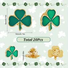 20pcs Casual Clover Shape Metal Brooch, Suitable For All Seasons, St. Patrick's Day - Green - View 3