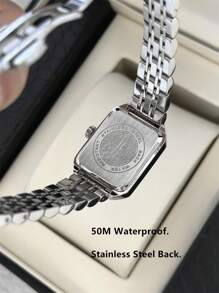 Pablo Raez 1 件银色优雅女士手表矩形复古 IPS 奢华 IPS 镀层女士正装手表不锈钢方形表壳顶级全新 AAA 设计石英复古手表商务梦幻女士时尚白色表盘带真条刻度 - 銀色 - 查看 8