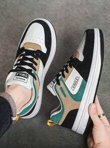 Men's Fashionable Colorblock Letter Lace-Up Low-Top Thick Sole Sneakers, & Personalized For Youth Outdoor Lightweight Comfortable Casual Skate Shoes