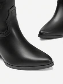 Embroidered Western Boots For Women Comfortable Chunky Heel Pull On Zipper Pointed Toe Knee High Boots Vintage Cowgirl Cowboy Ridding Vacation Boots - Black - View 8