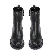 Bota Coturno Tratorado Flor de Griffe Tratorada Zíper Frontel Calce Fácil Casual Balada Confort - Preto - Visão 5