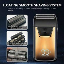 New Men's Double Blade Electric Shaver, Suitable For Shaving Head, Barber Use, Wireless Design, Professional Rechargeable Shaver/Trimmer, Super Close Shave - Gold - View 6