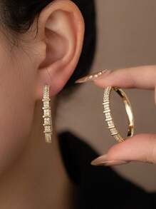 Fashionable Exquisite Sparkling Cubic Zirconia Bamboo Pattern Copper Earrings, Elegant Women's Party Jewelry - Geometric Earrings - View 9