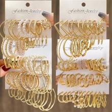 36pcs/Set Minimalist Exaggerated Hoop Earrings Set, Gift For Women, Suitable For Dating, Vacation And Daily Matching Gifts