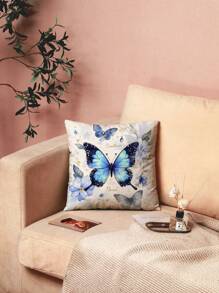 装饰花卉和蝴蝶设计枕套，无插入物，方形天鹅绒印花垫套适用于客厅、卧室、家居装饰、沙发、汽车、所有季节