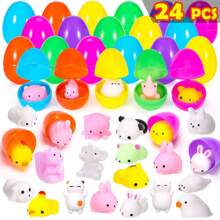 24/48 Pcs Plush Squeeze Toys And Easter Eggs, Mini Animal Plush Stress Relief Toys, Easter Basket Stuffing, Easter Egg Hunt Party Supplies