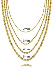 Collar de acero inoxidable con baño de vacío de diseño con giro, cadena cubana de estilo hip hop, en color dorado, plateado y negro, de 2mm, 3mm, 4mm y 5mm, adecuado para el uso diario de los hombres, regalo de fiesta, regalo de Pascua, accesorio de joyería popular para combinar con atuendos diarios, regalo para fiestas, bodas, celebraciones, estilo punk, formal, trajes de oficina, regalo de Pascua, adecuado para celebraciones, bodas y accesorios casuales