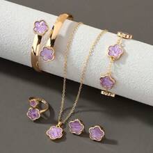 6 pezzi set di gioielli in lega a forma di foglie e quadrifogli per donne - bracciale, collana, orecchini a perno, ciondolo a fiore della fortuna