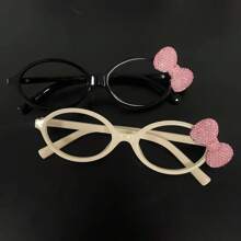 Sanrio 1pc Sanrio Fully Rhinestone Glamorous Pink Bow Eyeglasses Frame, Y2K Subculture Harajuku Hot Girl Decoration Photo Glasses, Oval Small Frame For Round Face, Student Girls Decorative Plain Lens Glasses