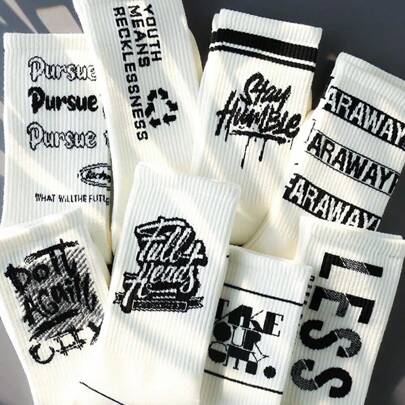 5 pares de calcetines largos para hombre de colores aleatorios, calcetines deportivos de media pantorrilla para otoño/invierno, calcetines blancos de caña alta, otoño