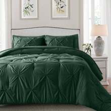 Juego de edredón King - Juego de ropa de cama King de 7 piezas, juego de cama con plisado en rosa que incluye edredón, sábanas, fundas de almohada y cojines