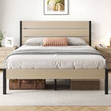 Gunji Twin & Full & Queen Bed Frame With Headboard And Footboard , 12.2in Under Bed Storage, All-Metal Support System, No Box Spring Needed,Noise Free, Easy Assembly - Beige - View 2
