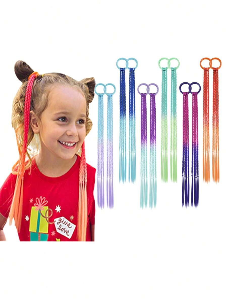 2 piezas Accesorios de fantasía para el cabello de niños, extensiones de cola de caballo trenzada para clip, decoración del cabello para niñas, accesorios para el día del cabello loco - 2 piezas de cola de caballo - Ver 1
