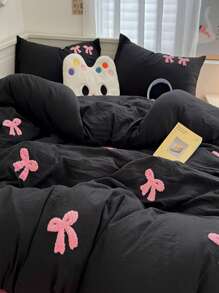 Set de ropa de cama suave de 3 piezas con bordado de mariposas, que incluye funda de edredón y funda de almohada, para niñas