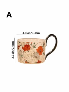 1 件优雅陶瓷杯，优质花艺水杯，办公室咖啡杯，牛奶杯，燕麦杯，复古绘画风格，创意早餐杯，下午茶杯，高端咖啡厅杯子 - 彩色 - 查看 6