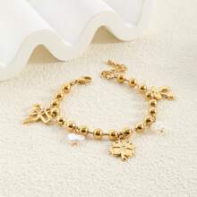 1 件复古不锈钢钥匙扣吊坠，钛钢爱心元素设计手链，时尚百搭情侣礼物 - 珍珠愛心 - 查看 16