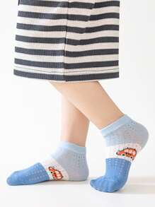 5 Pairs Of 1-16 Year Old Children's Spring And Summer Mesh Socks, Short Socks, Cartoon Cars, Male And Female Babies