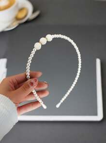 1pc Knotted Faux Pearl Bridal Headband Bow Hair Clip Elegant Tiaras