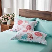 7 Piece Bed In A Bag Bed Comforter Set Queen, Fashion Starfish Coral Print, Boho Print Comforter And Sheet, Pillowcase Set, Soft Microfiber, Comfortable And Warm Bedding Set, Bedroom Decor For All Seasons, Ideal Gift