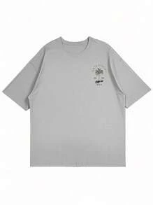 Coastal | 夏季新款男士椰树字母印花短袖圆领T恤，休闲度假装 - 淺灰色 - 查看 5